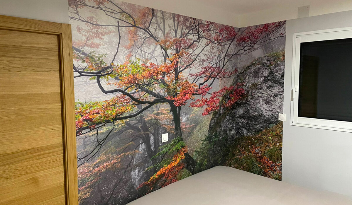 revetement mural foret dense pour tete de lit