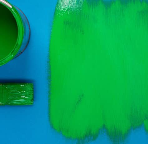 couleur verte avec pot de peinture et pinceaux
